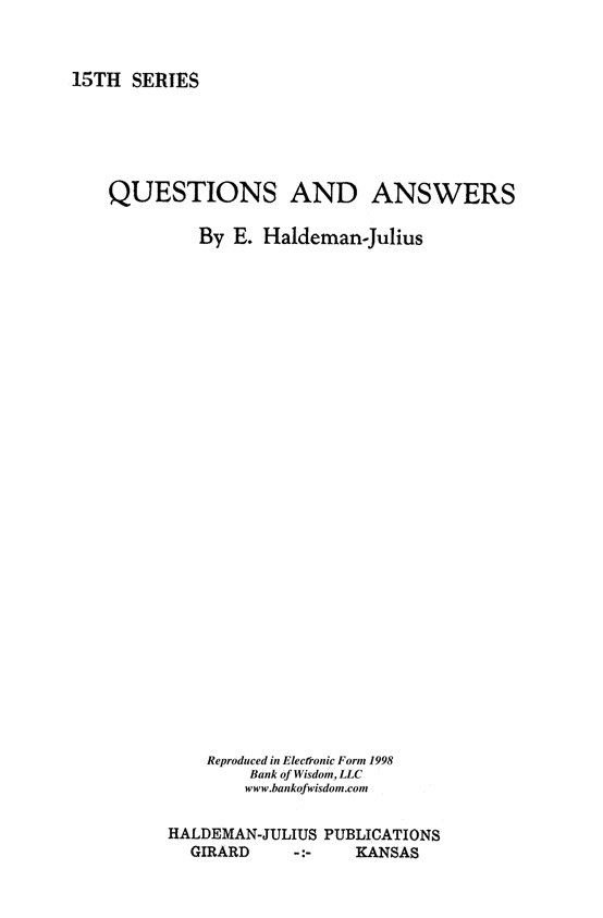 Questions And Answers, Vol. 15.